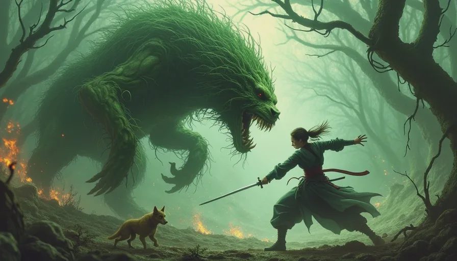 Emma parrying a Nushi boss as Koo attacks from the flank
