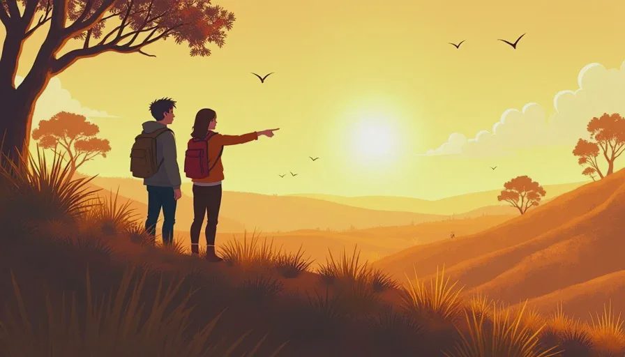 Two players looking out over the landscape together in Big Walk