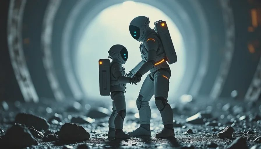 Diana the android and Hugh in a quiet moment between combat encounters