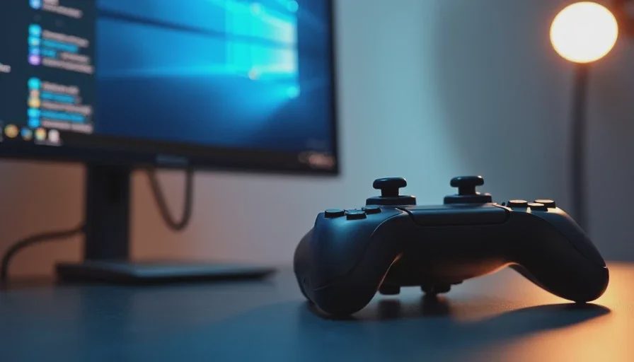 Controller beside a monitor showing a game no longer installed